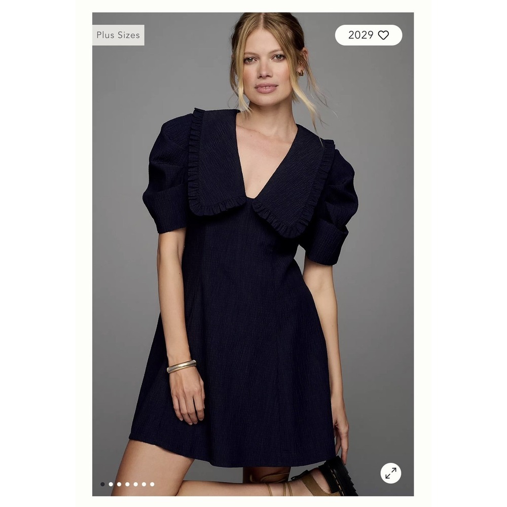 By Anthropologie Navy Short-Sleeve‎ Collared Mini Dress. Size 4 NWT